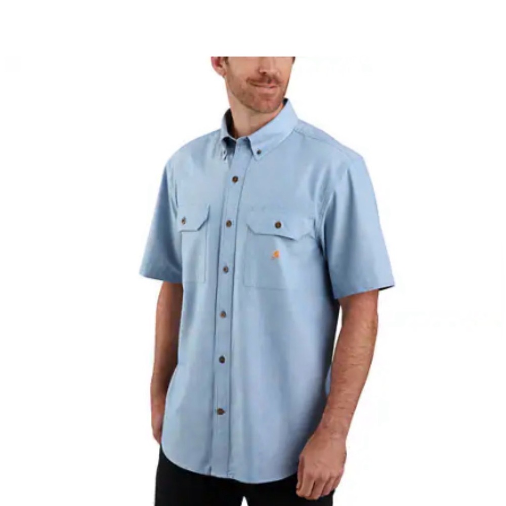 Carhartt Men's Light Blue Short-Sleeve Button-Down Work Shirt